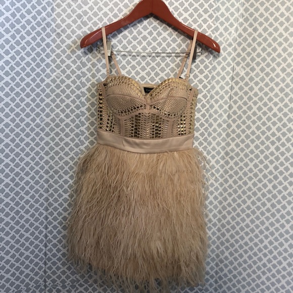Bebe Isis nude feather studded dress women’s juniors size M - Picture 2 of 8